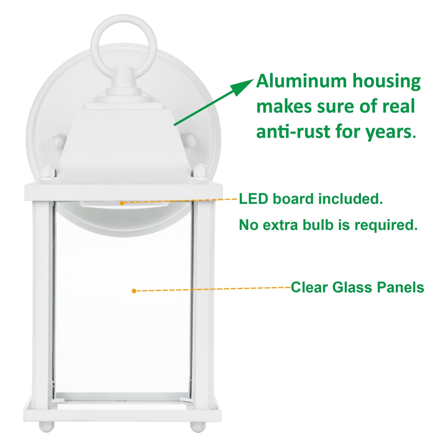 Lit-Path Outdoor Led Wall Lantern, 800 Lumen, Aluminum, Matte White, 9.5W, 1-Pack, Etl Qualified, Model Lt-Wl001