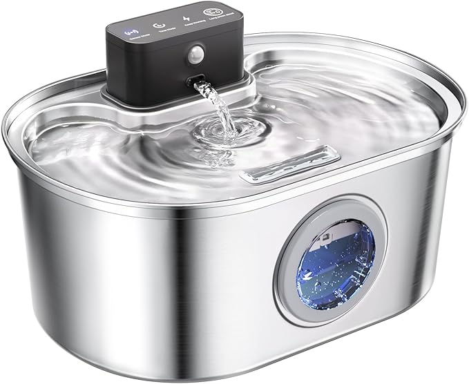 Cat Water Fountain Wireless - Stainless Steel 3.2L/108oz Cordless Pet Fountain - Battery Operated Automatic Water Dispense...