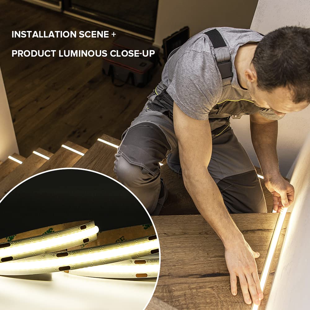 Fcob 6.56Ft Cob Usb Led Strip, Warm White 3000K, Dimmable, High Density, Flexible For Indoor Decoration