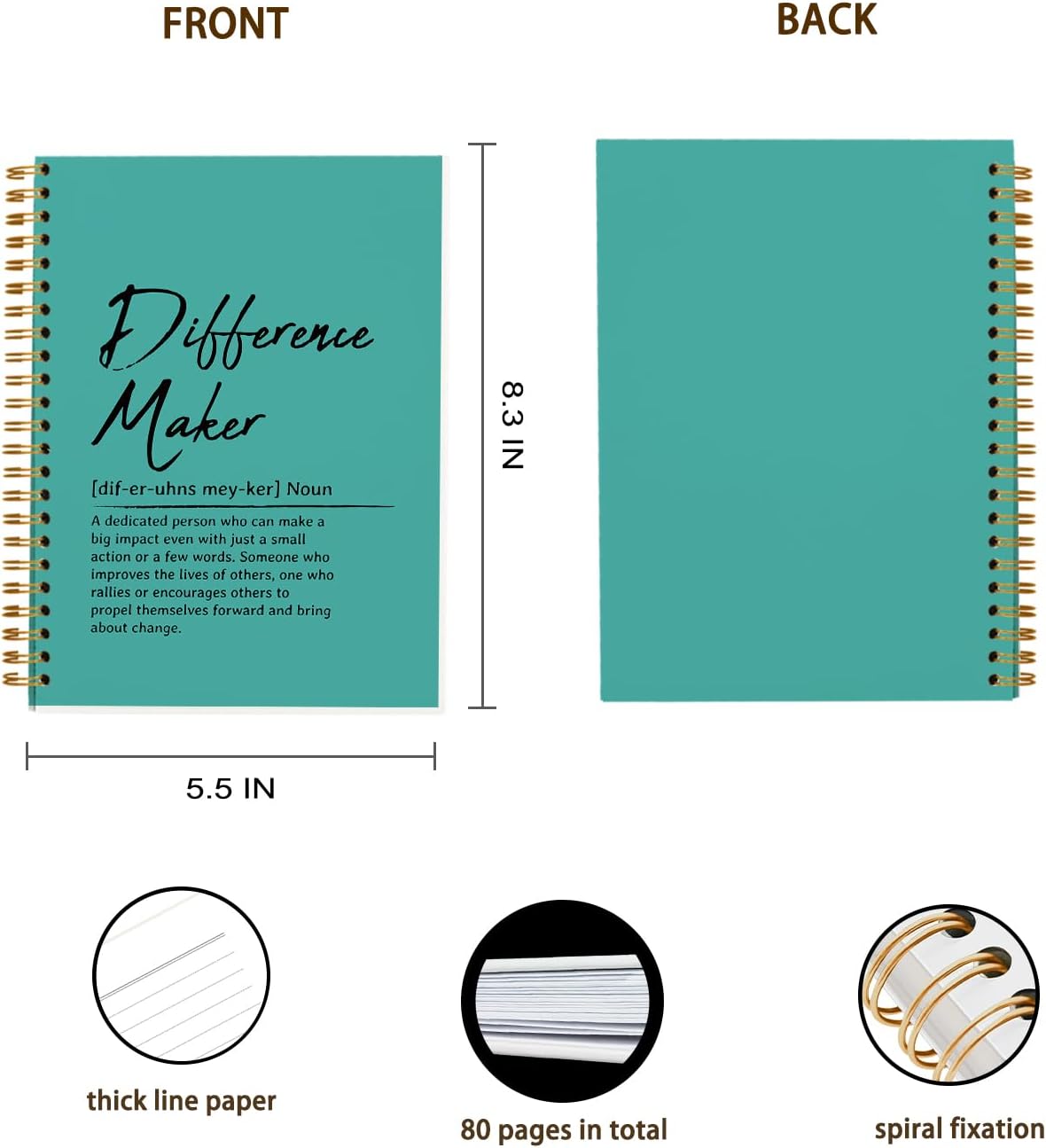 OXW Green Meeting Notebooks for Work, Difference Maker Gift Office Work Notebook Journal for Writing Note Taking, Thank You Gifts for Women Men Leader Boss Mentor Manager Principal, 5.5"x8.3"
