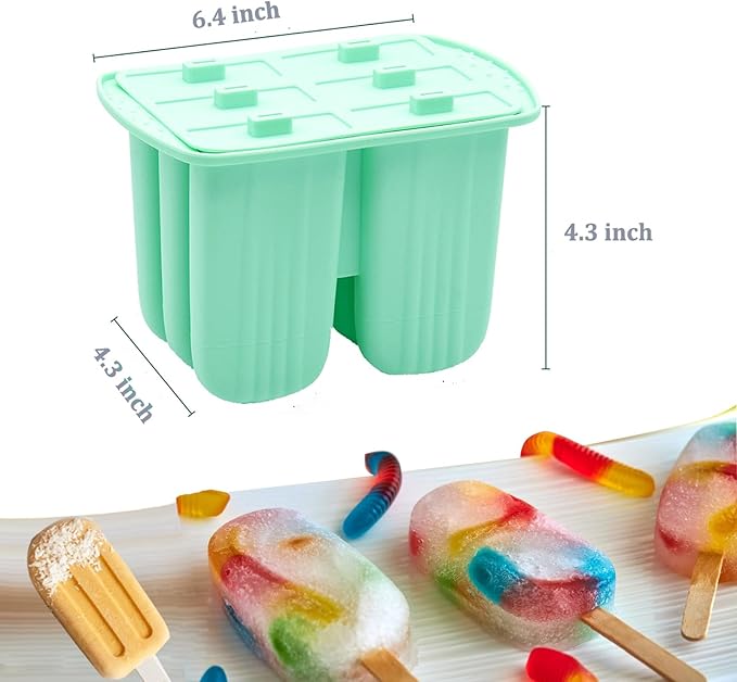 Silicone Popsicle Molds with Sticks Wpunwen 6 Cavity Ice Popsicle MoldsIce Cream Mold with Clean Brush 6 Reusable Sticks 50 Sticks 50 Bags Green