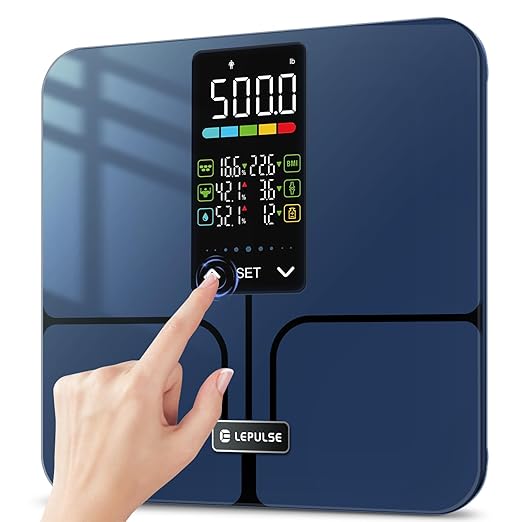 Lepulse No APP Body Fat Scale 500lb Smart Bathroom Scale with 5.44'' Large Backlit Display 8 Body Composition Analyzer, Mo...