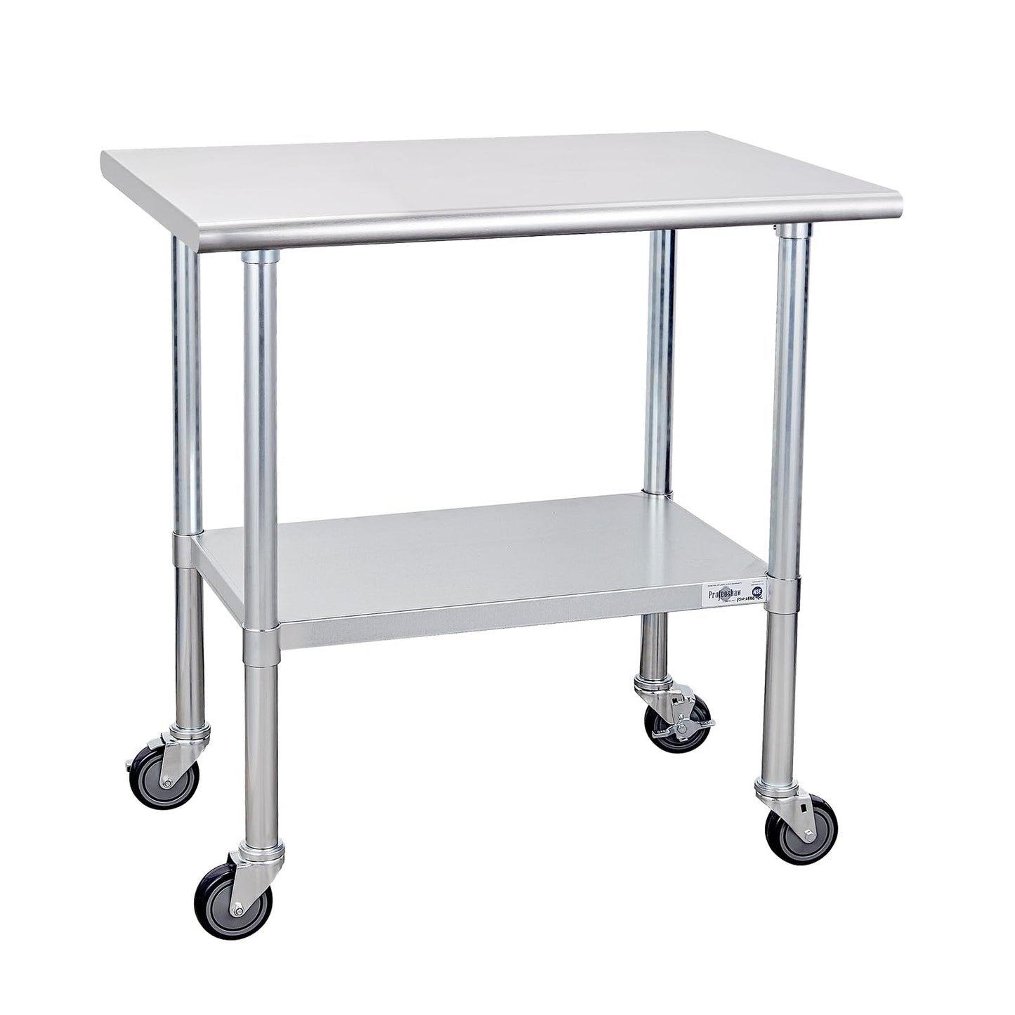 Profeeshaw Stainless Steel Table with Wheels, 24x36 Inch - NSF Commercial Kitchen Prep & Work Table with Undershelf and Galvanized Legs for Restaurant, Bar, Utility Room and Garage - Heavy Duty