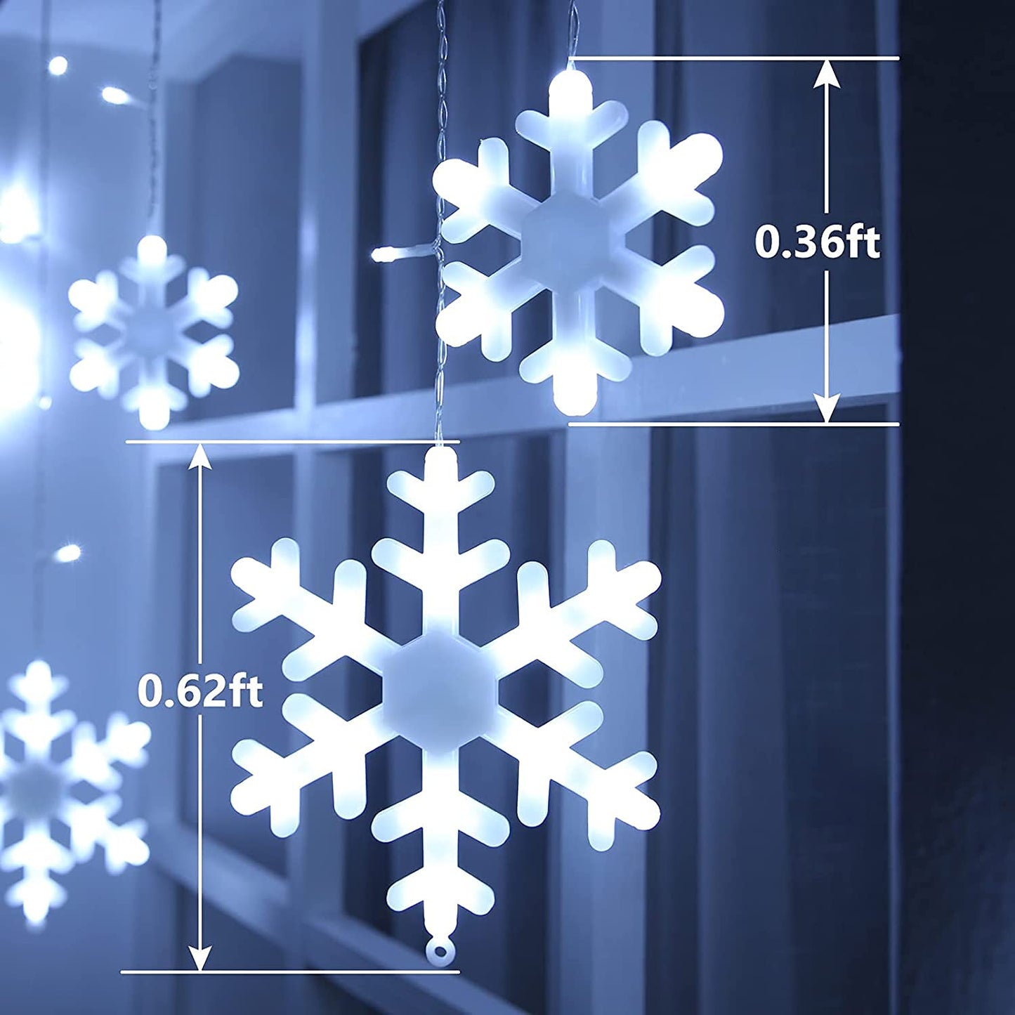 Jnaurb Christmas Snowflake Lights, 17.22Ft 264 Led, Waterproof, 8 Modes, White Decor For Indoor & Outdoor
