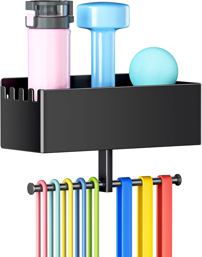 Home Gym Wall Storage, White Resistance Bands Rack Hanger Metal, Wall Mounted Fitness Bands Holder, Multi-Purpose Heavy Du...