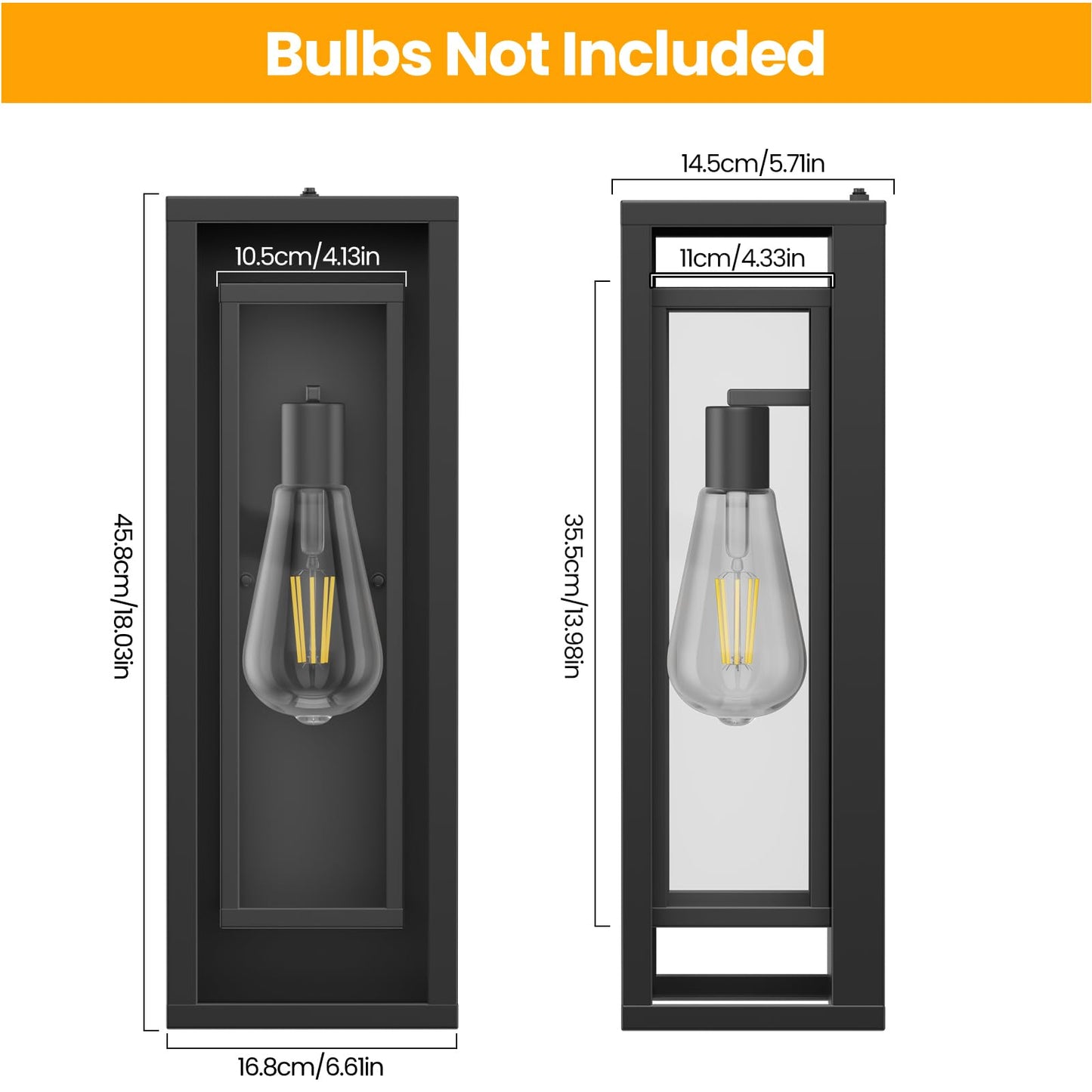 Aibisdo 18In Large Dusk To Dawn Outdoor Wall Light -2 Pack  Waterproof Outdoor Garage Lighting Fixtures With Clear Glass Shade  Auto On/Off Porch Light For Patio  Garage  Front Door(Black)