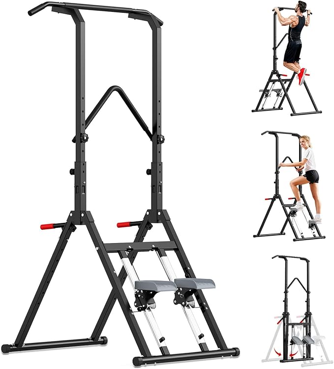 Nimsqury Pull Up Bar Free Standing with Stair Stepper, Adjustable Power Tower Dip Station, Multi-functional Strength Train...