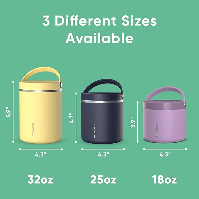 Hydrapeak 25oz Stainless Steel Vacuum Insulated Food Jar | Hot Food and Cold Food, Wide Mouth Leak-Proof Soup for Adults, 10 Hours Hot / 16 Hours Cold (Jade)