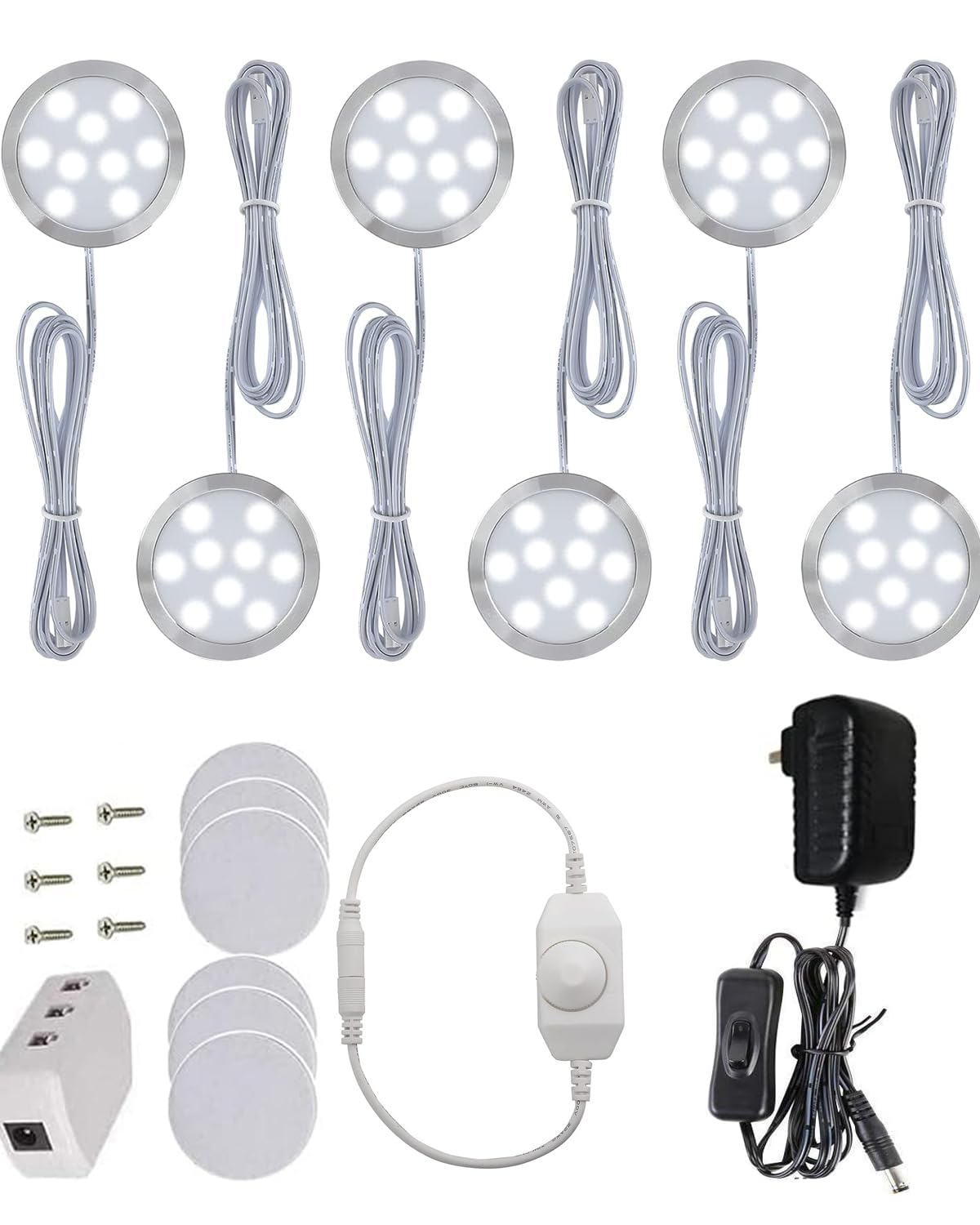 Cefrank LED Puck Lights Set of 6 Dimmable Under Cabinet Lighting White H9-108W