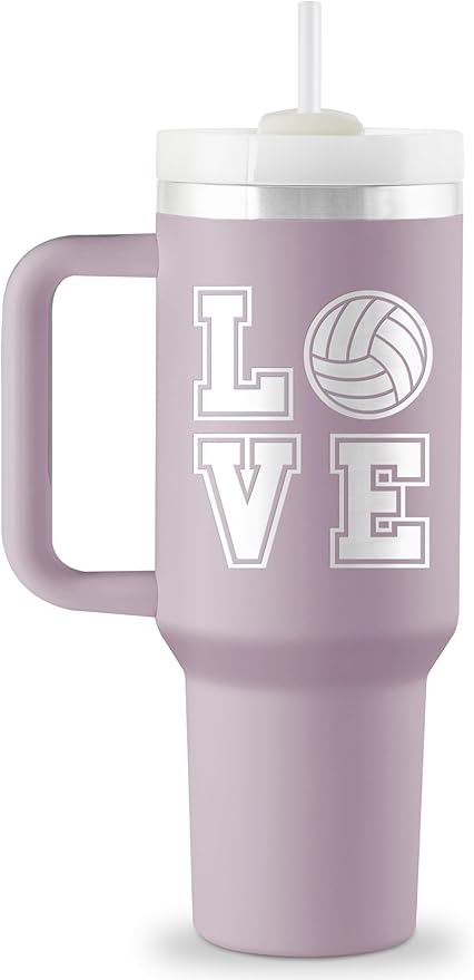 ROSTANTEN Volleyball Gifts for Teen Girls & Team - Volleyball Stuff - 40 oz Engraved Tumbler with Handle & Straw - Gifts f...