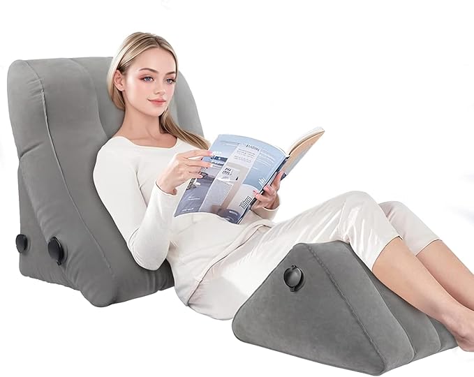 Inflatable Wedge Pillow Set for Sleeping, Bed Wedge Pillow Set for Travel, Post Surgery Pillow for After Surgery, Knee & Back Pain, Acid Reflux, GERD, Anti Snoring, Heartburn