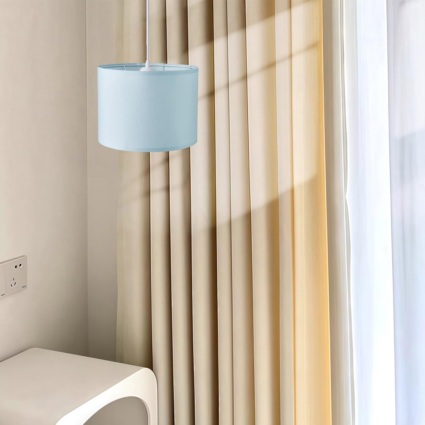 KUAUGST Plug in Pendant Light, 15 FT Hanging Lamp with Fabric Shade, Blue, Metal, Model: Plug in Pendant Light-05