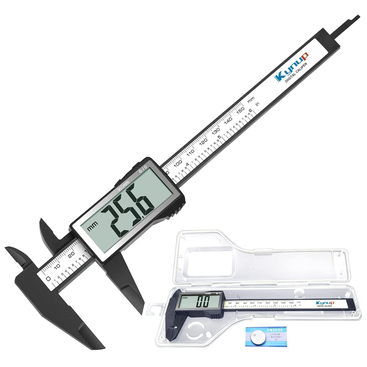 Kynup Caliper Measuring Tool, Digital Caliper Outside Micrometer with Large Screen, Caliper Tool for Mechanics, Jewelers, Woodworkers, Inch and Millimeter Conversion (6Inch)