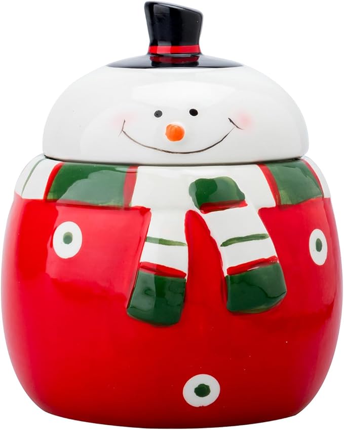 Christmas Snowman Ceramic Cookie Jar – Large Holiday Treat Storage Container with Lid – Festive Kitchen Countertop Decoration