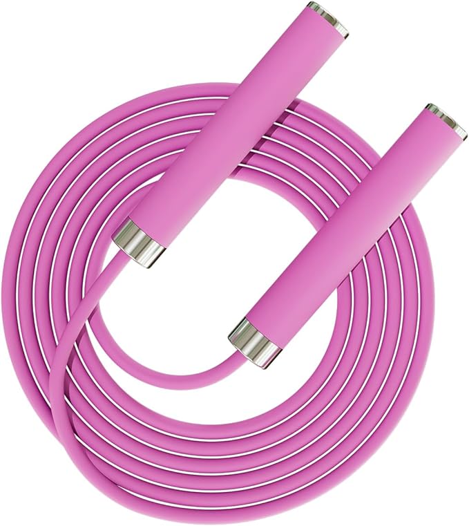 MOGOLD Adjustable Jump Rope for Home Fitness - 5mm PVC Cord with Ball Bearings, Anti-Slip Rubber& Alloy Handles for Beginn...