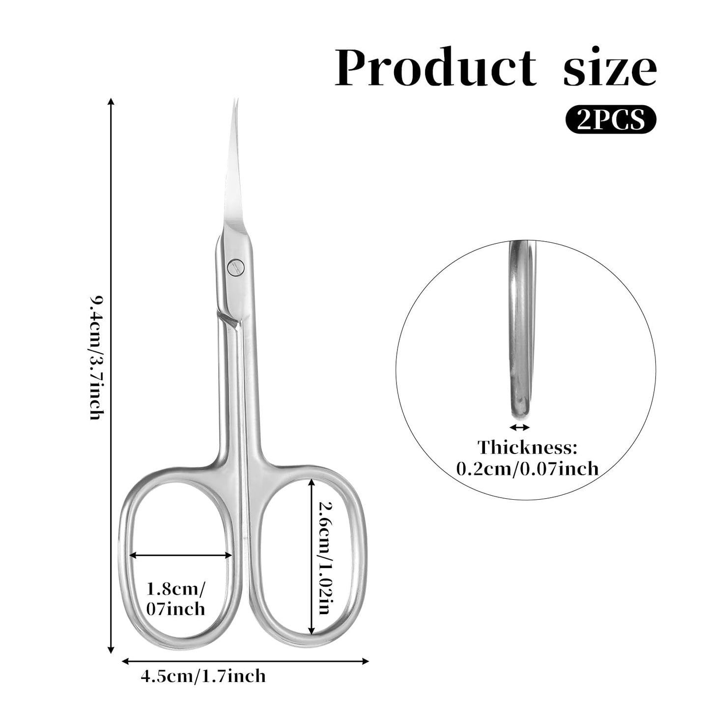 Nail Scissors, 2 Pcs Stainless Steel Eyebrow Scissors for Women Portable Extra Fine Curved Cuticle Scissor Multi-Purpose Manicur