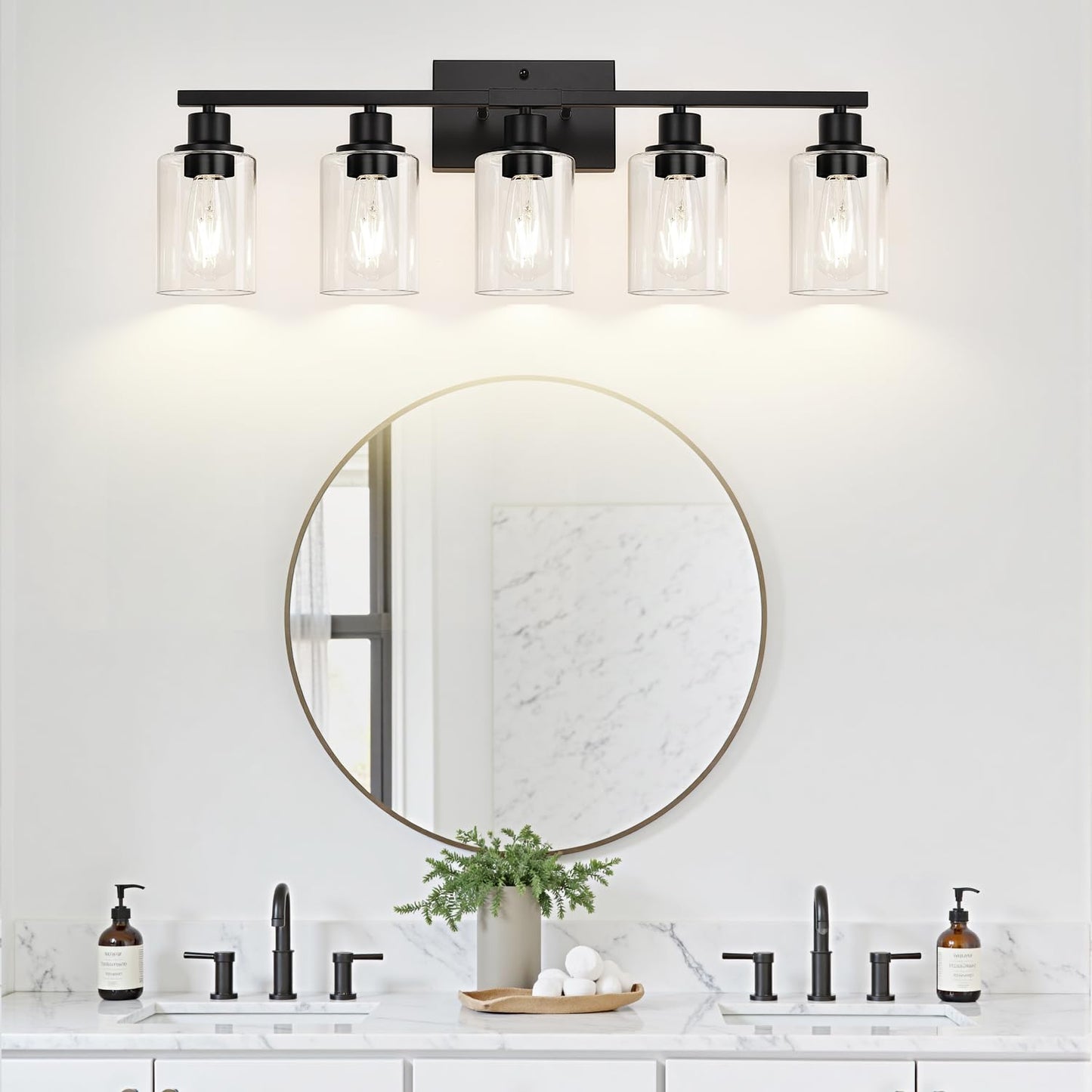 5-Light Bathroom Light Fixtures  Matte Black Modern Vanity Lights With Clear Glass Shades  Bathroom Vanity Light For Mirror Living Room Cabinet Bedroom Porch