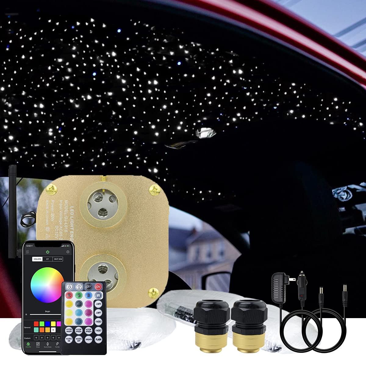 Akepo Fiber Optic Star Ceiling Light Kit - 20W Dual-Head Rgbw, 830Pcs, 13.1Ft, Aluminum, Multicolor, Model Qj-L020