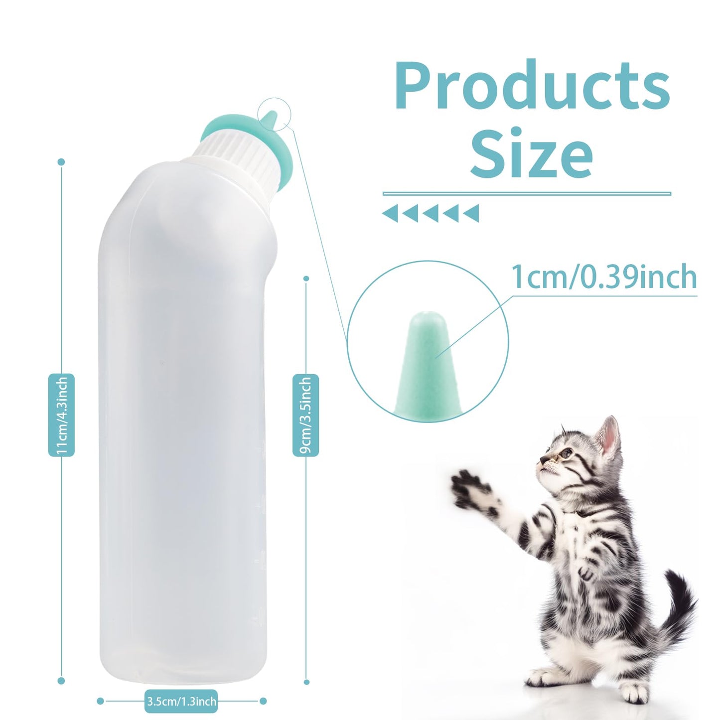 Xuandea 5Pack Kitten Bottle for Nursing Puppy Milk Kitten Bottles Feeding Kit Silicone Nipple for Newborn Pets Kittens, Puppy,Squirrel (Green)