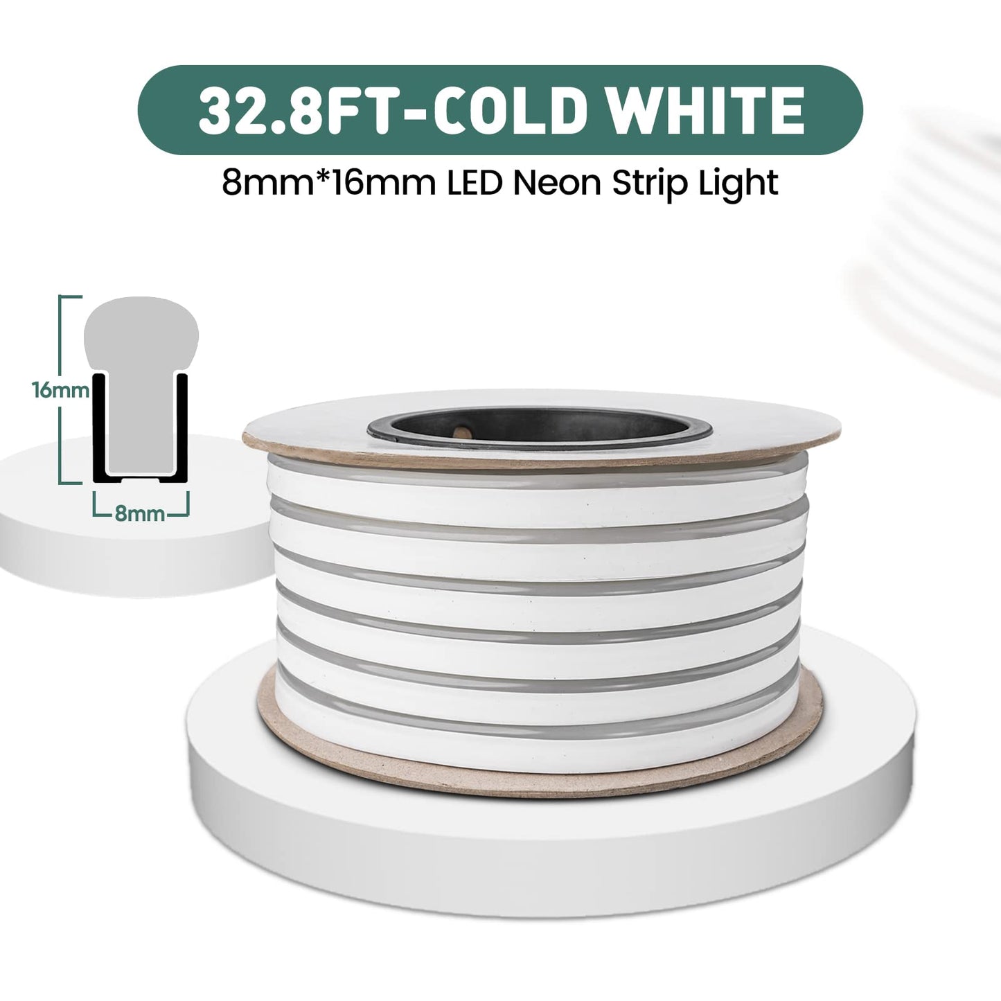 Gzbtech Flexible Led Neon Rope Lights 33Ft Ac 110-120V Waterproof Strip Light  120 Leds/M Cuttable Connectable Neon Lighting For Indoor Outdoor Home Decor/Commercial Building Use-Cold White 10M