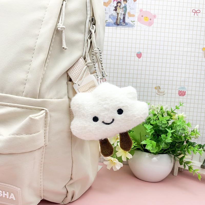 HSYHERE Super Cute Kawaii Smiling Face Happy Cloud Lucky Plush Cloud Baby Keychain, Funny Good Luck Cloud Key Chain Valentine Lovers Christmas Birthday Gift Keyring Bag Pendant Car Key Ring -White