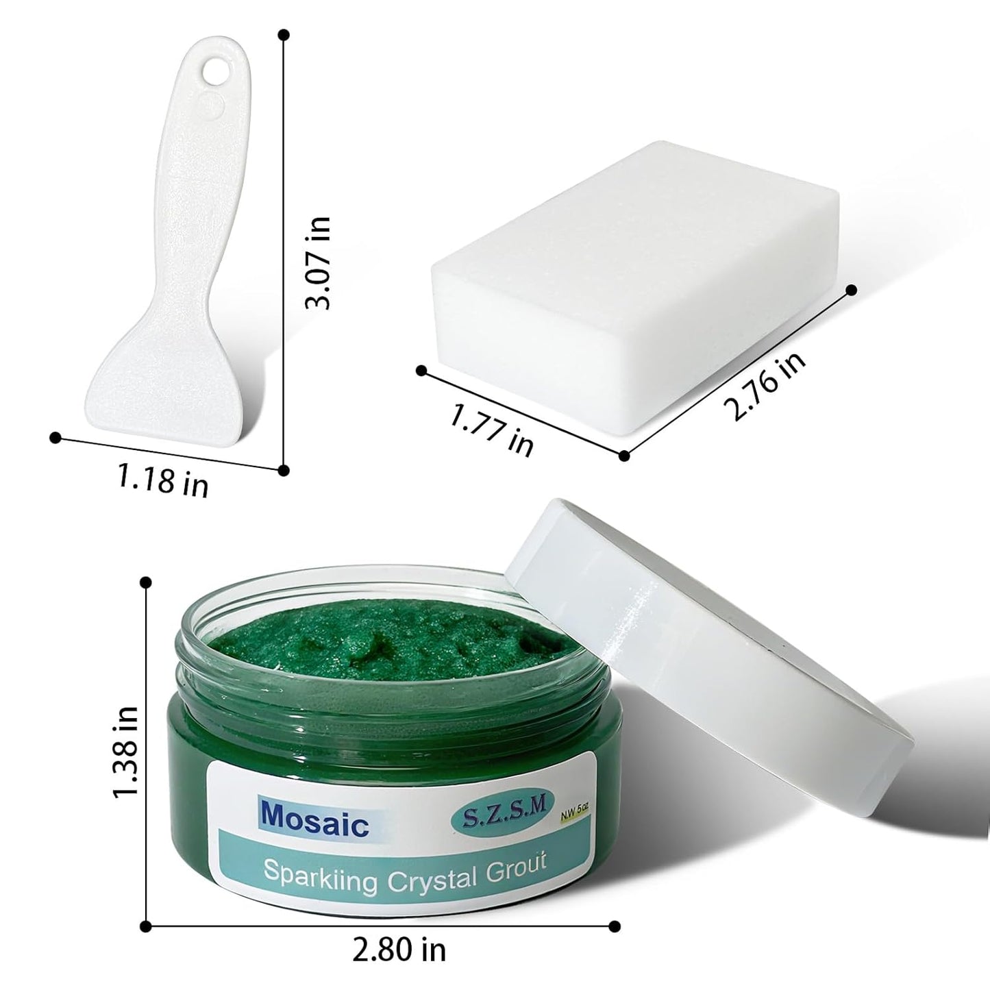 Mosaic Grout for Crafts, Sparkling Colorful Crystal Sealant is Specially Designed for Use in Mosaic Kits for Adult to Decorate Tessellated Coasters, Table Tops, Walls and Vases, Green, 5 oz