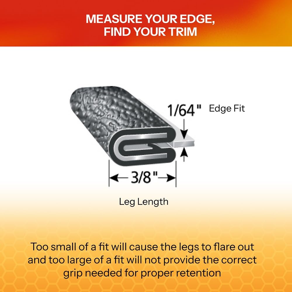 TRIM-LOK Edge Trim - Fits 1/64" Edge, 3/8” Leg Length, 25’ Length - Single Gripping Finger - Black, Pebble Texture - Flexible PVC Edge Protector