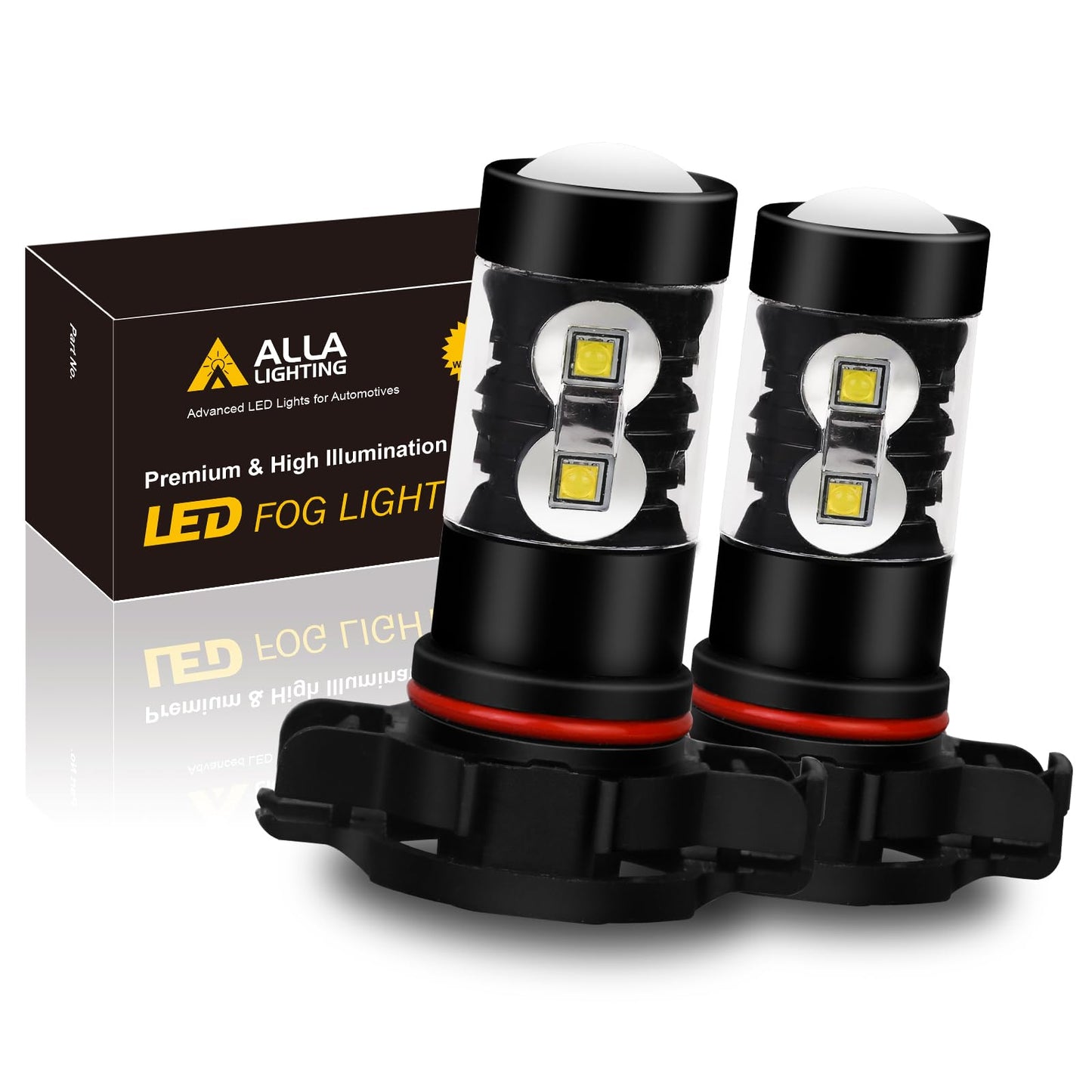 Alla Lighting LED Fog Lights Bulbs 2400 Lumens 6000K Xenon White PS19W 5201/5202 Model ALLA-5202-HP-50W Black