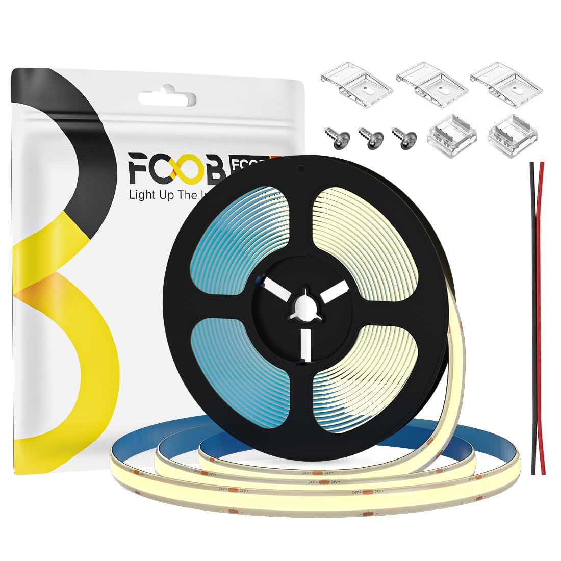 FCOB COB LED Strip Light 16.4FT 320LEDs/m IP65 Waterproof DC24V Natural White 4000K Dimmable Model FCOB5M24V8