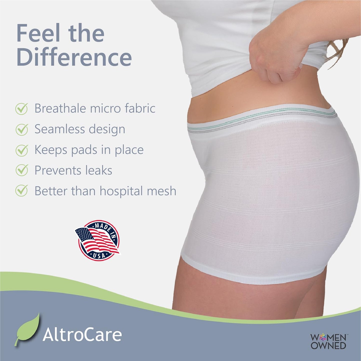 AltroCare 5-Pack Disposable, Postpartum and Incontinence, Seamless Mesh Underwear - Size L/XL. Made in USA.