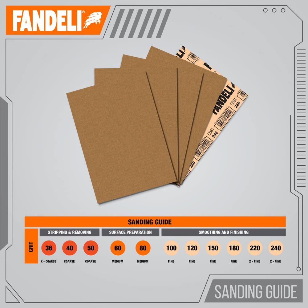 Fandeli | Multi-Purpose Sanding Paper | Assorted Grits (80,120,220) | 75 Sheets of 9'' x 11'' | Perfect for Sanding Metal and Sanding Wood | Hand Sanding | Orbital Sanders..