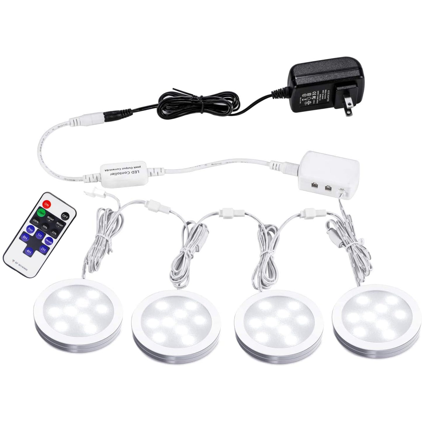 AIBOO Linkable LED Under Cabinet Lights, Dimmable Puck Lights with RF Remote Control, 12V, Aluminum, 6000K Daylight White, Model YK-300000