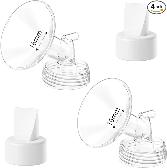 4pack Breast Pump Parts, 2pcs 16mm Flange and 2pcs Duckbill Valves for Spectra/Motif Luna/Amada MYA Breast pumps Parts, for Spectra S2 S1 9 Plus Parts, Replace to Spectra Flange Spectra Duckbill Valve
