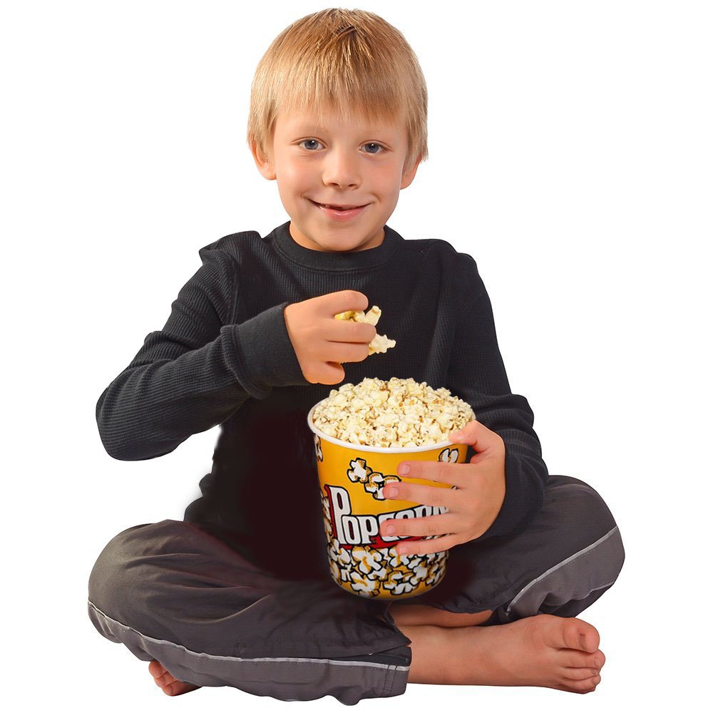 Novelty Place Retro Style Plastic Popcorn Containers for Movie Night - 7" Tall x 7" Top Diameter (3 Pack)