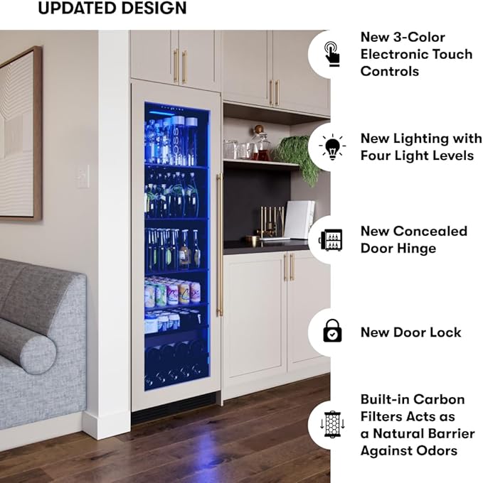 Zephyr 24 Inch Panel-Ready Wine Fridge & Beverage Refrigerator Single Zone Full Size - Tall Wine Cooler Cellars Large Bar Drink Freestanding w/Glass Door - 266x12oz cans & 14x750 ml bottles
