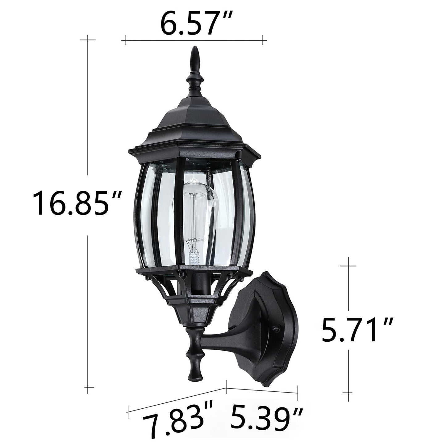 Faymart Lighting 16.8 Inch Outdoor Porch Light - Black Outside Light For House  Metal And Glass Exterior Wall Sconce  Waterproof Wall Mount Outdoor Lantern For Garage Front Door Balcony E26 Base