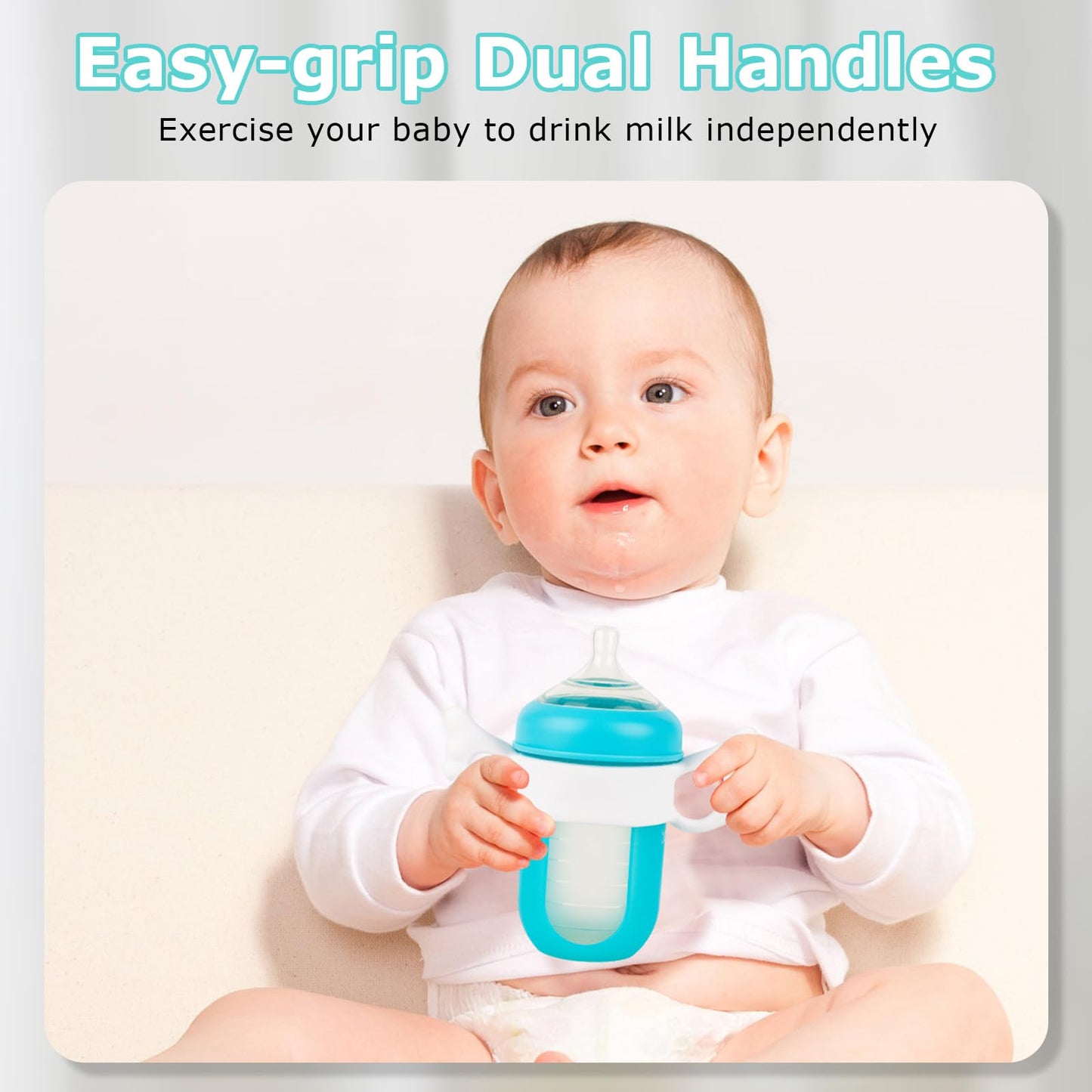 Baby Bottle Handles for Boon Nursh Reusable Silicone Pouch Baby Bottles, Easy Grip Silicone Bottle Holder for Self Feeding