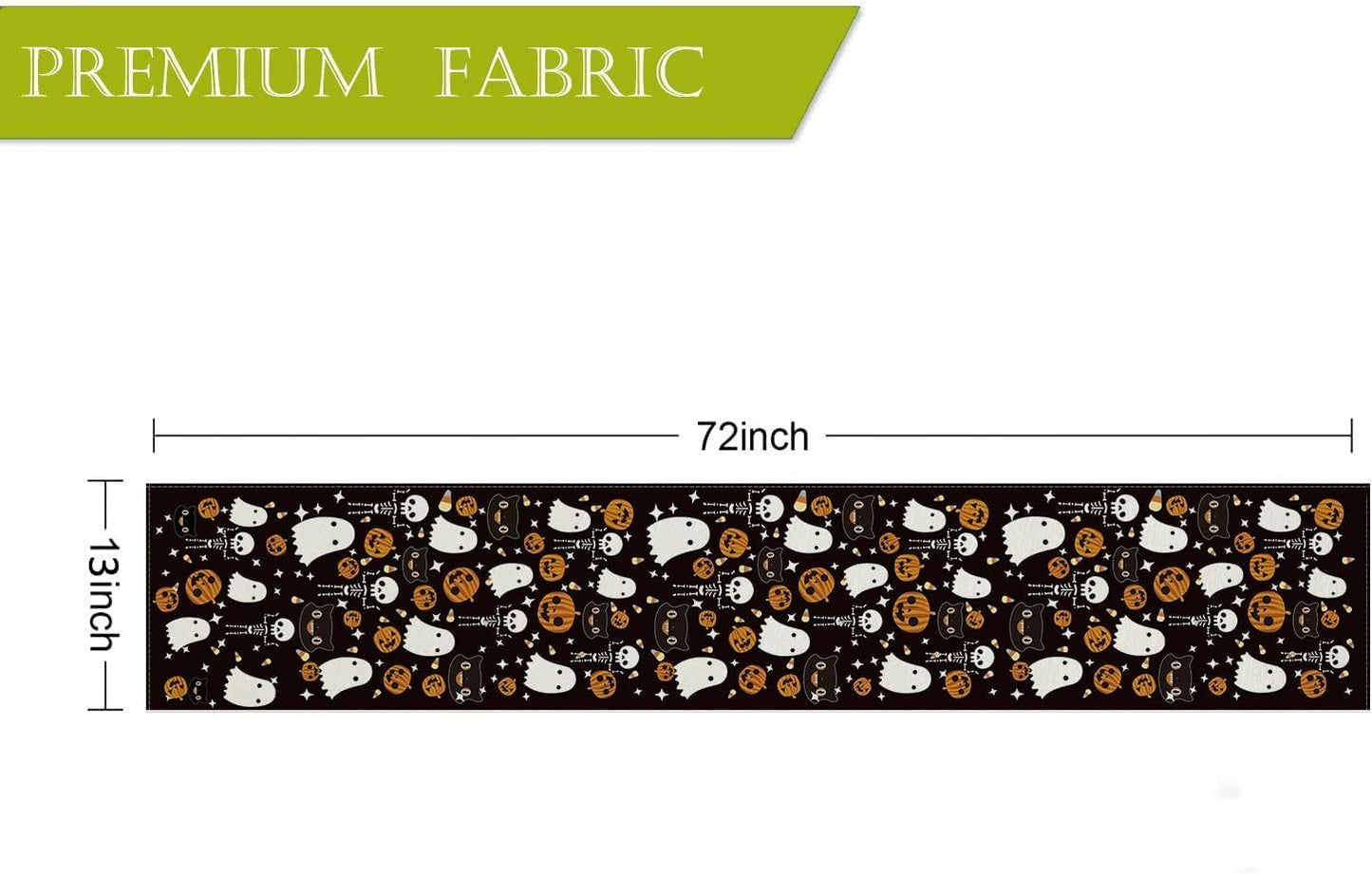 Halloween Table Runner and Placemats Set of 5, Halloween Ghost Funny Black Linen Seasonal Kitchen Dining Table Home Outdoor Party Decorations 13x72 Inch