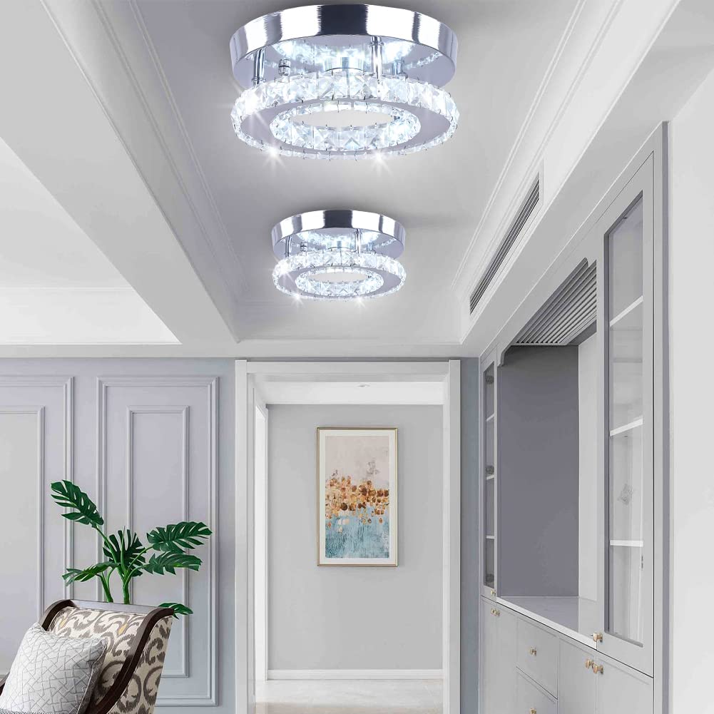 Diisunbihuo Modern Mini Led Chandelier Crystal Ceiling Light For Bedrooms & Dining Rooms, Round White Finish