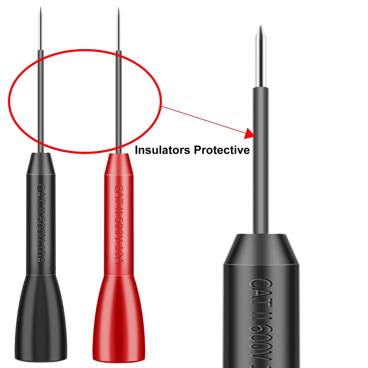 4 Pack 2mm Extended Needle Test Probes, 600V/10A Non-Destructive Insulation Wire Piercing Needle Stainless Steel Extra Thin Electrical Needle multimeter Probe for Fluke Meter Test Lead (Black-Red)
