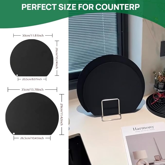 Cutting Mats for Kitchen, Thin Cutting Boards Flexible, Rubber cutting board, Food Grade TPU Black, Cutting Boards Non Toxic Small, Dishwasher Safe, 2 Pieces (2, Black/Black-D Shape)