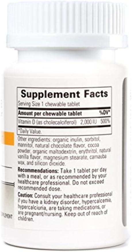 Integrative Therapeutics Vitamin D3 50 mcg (2,000 IU) - Immune System and Bone Health Support Supplement* - Gluten Free - Dairy Free - Chocolate Flavored - 120 Chewable Tablets