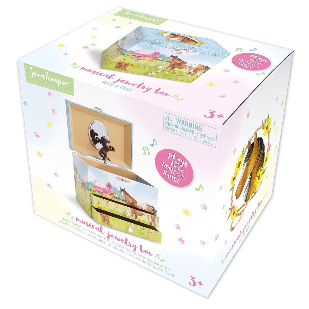 Jewelkeeper Musical Jewelry Box with 2 Pullout Drawers, Horse and Barn Design, Home on The Range Tune