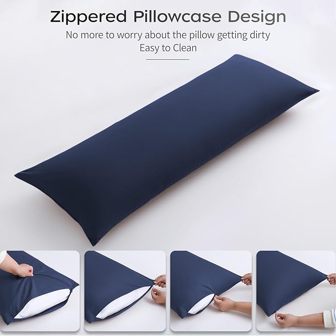 Memory Foam Body Pillow with Removable 100% Cotton Cover, Full Body Pillows for Adults, Large Long Bed Pillow for Sleeping, Firm & Supportive (20x54 inch, Navy Blue)