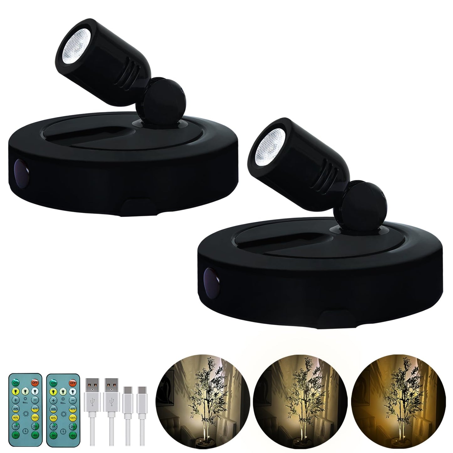 Hamvidne Rechargeable Led Spotlight  3 Lighting Modes Indoor Spotlights  Battery Powered Spot Lights With Remote  Up Light For Plants  Timer Dimmable Picture Light For Wall Artwork-Black