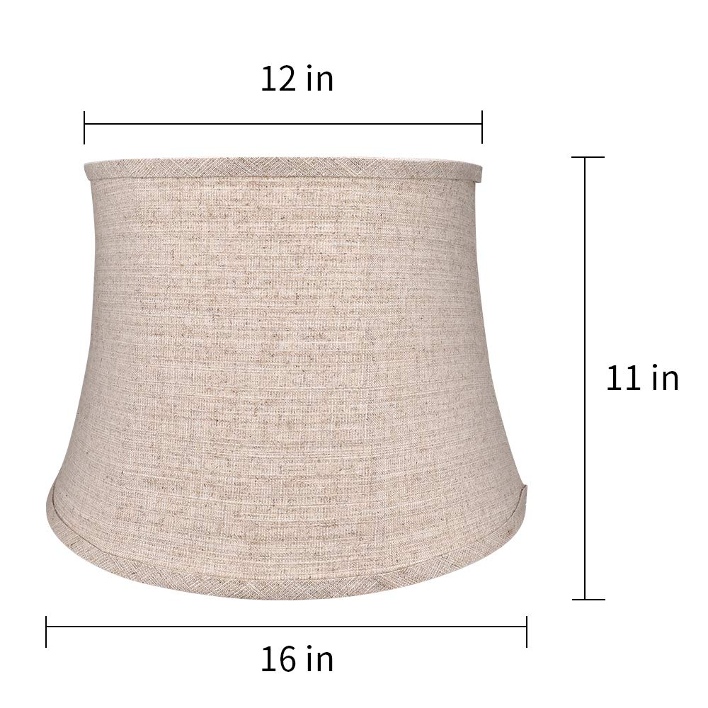 TOOTOO STAR Large Drum Lamp Shade for Chandeliers, 12x16x11in, Brown, Fabric Natural Linen, Model 0203