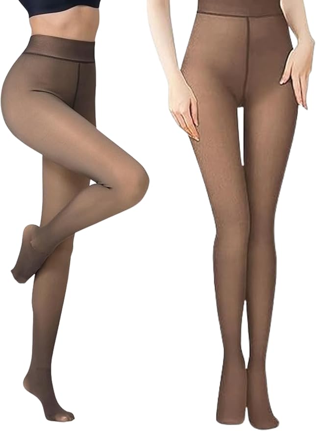 Zibnwek Fleece Lined Tights For Women, Panty Hose Women's Control Top, Fake Translucent Thick Thermal Sheer Tights