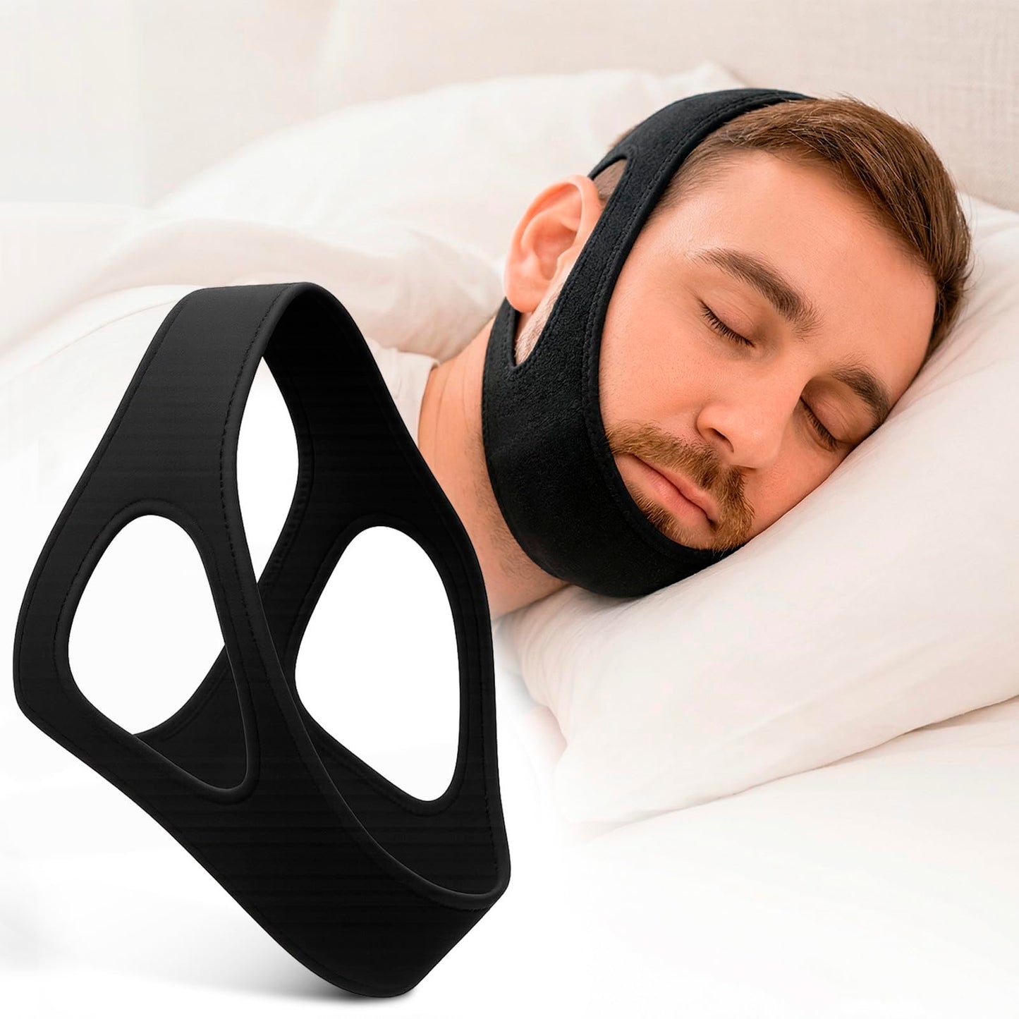 Vive Anti Snore Chin Strap for Sleeping - Stop Snoring Solution for CPAP Users - Airflow Head Band Device for Sleep Apnea Relief - Breathe Right, Mouth Breathing Prevention Accesories (Black)
