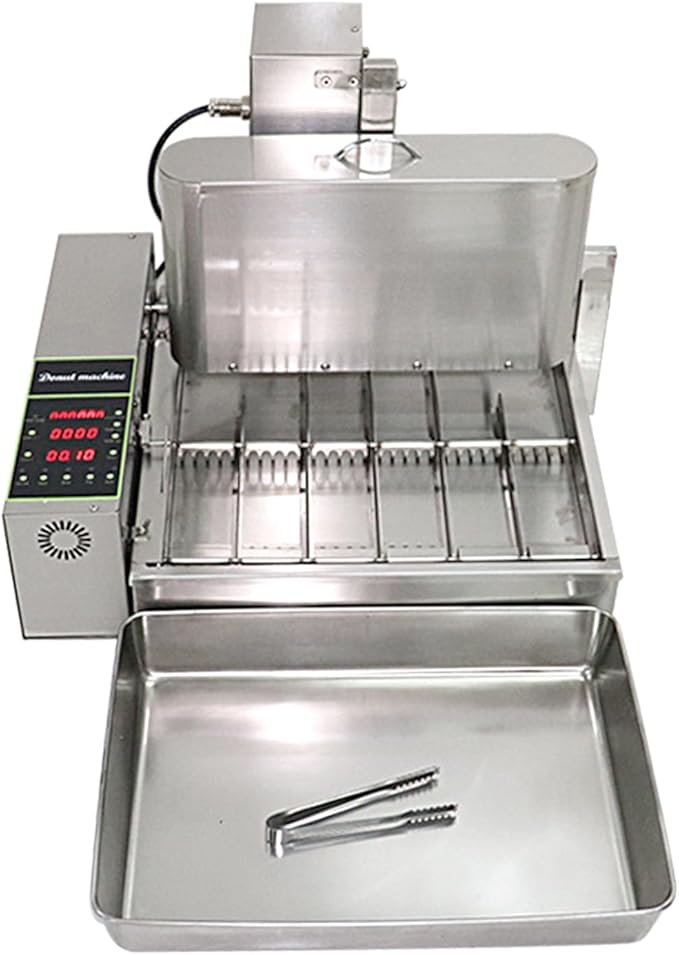 Electric Mini 6 Rows Mini Donut Maker, Donut Maker, Commercial Doughnut Maker,Donut Maker with Stainless Steel 9.5L Hopper,Adjustable Thickness Auto Doughnut Formed and Fryer,2700pcs/hour