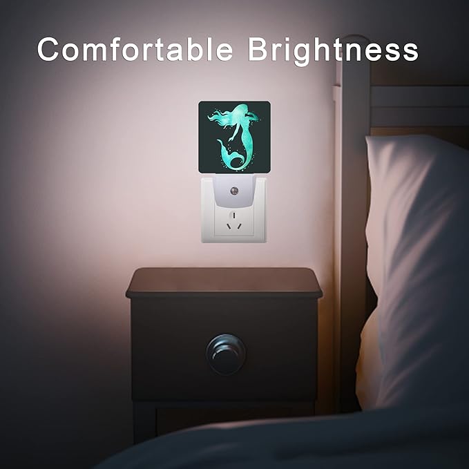 Summer Sea Fish Night Light,Green Mermaid Underwater Marine Night Lights Plug into Wall for Boys Girls, Led Lights Indoor Home Decor 0.5W Nightlight Sleep Friendly